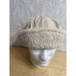 Cream Sherpa Fleece Lined Winter Beanie Hat Unisex Cold Weather Cap